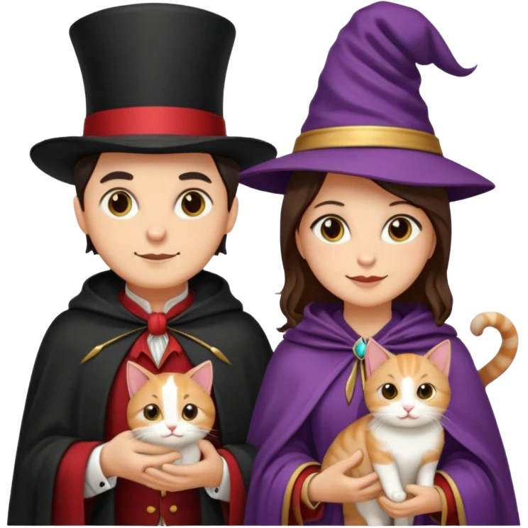 magician couple and their pet cat emoji