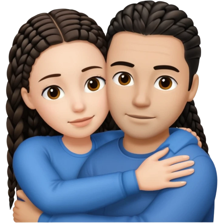 brunette girl with straight hair and medium toned guy with black cornrows hair hugging emoji