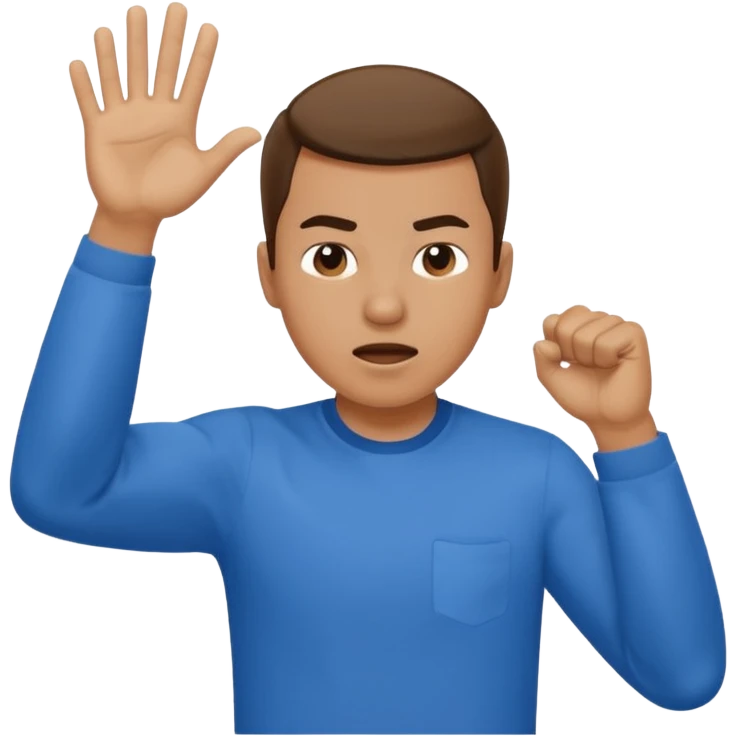 wearing a blue shirt punching the air emoji