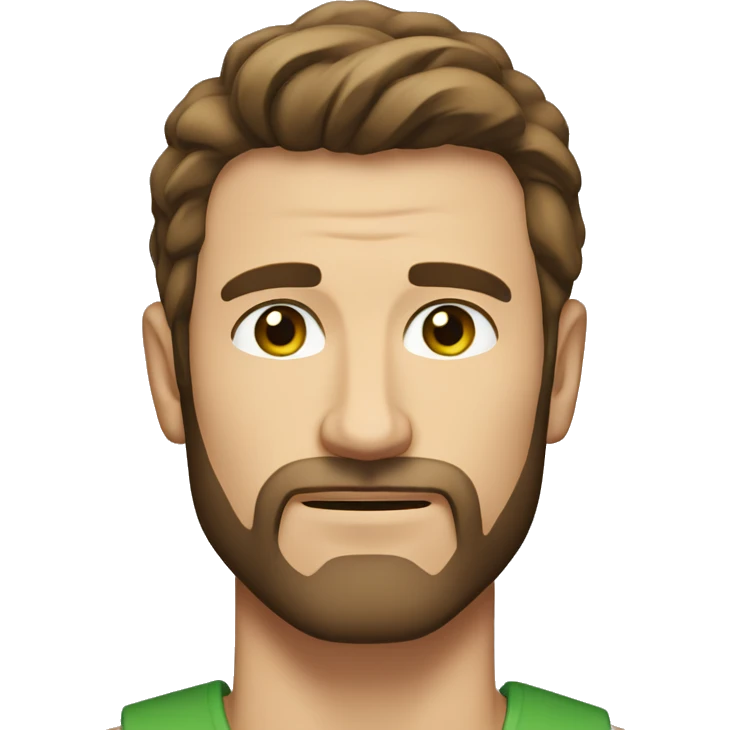 man, short brown hair, short beard, VERY LONG AND POINTY nose, white, green eyes, muscular emoji