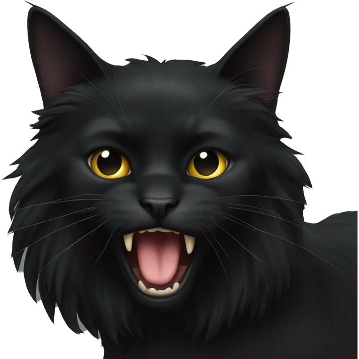 Long haired black cat hissing emoji