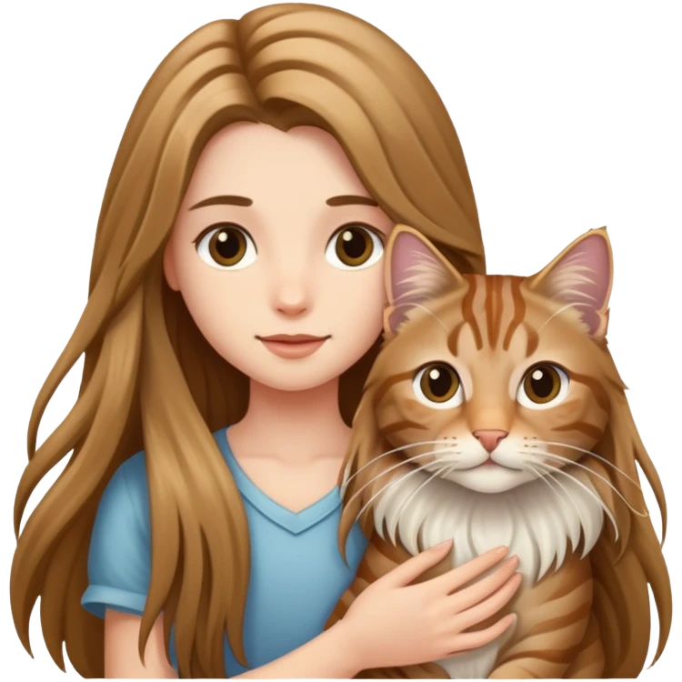A long-haired girl holding a long haired tabby emoji