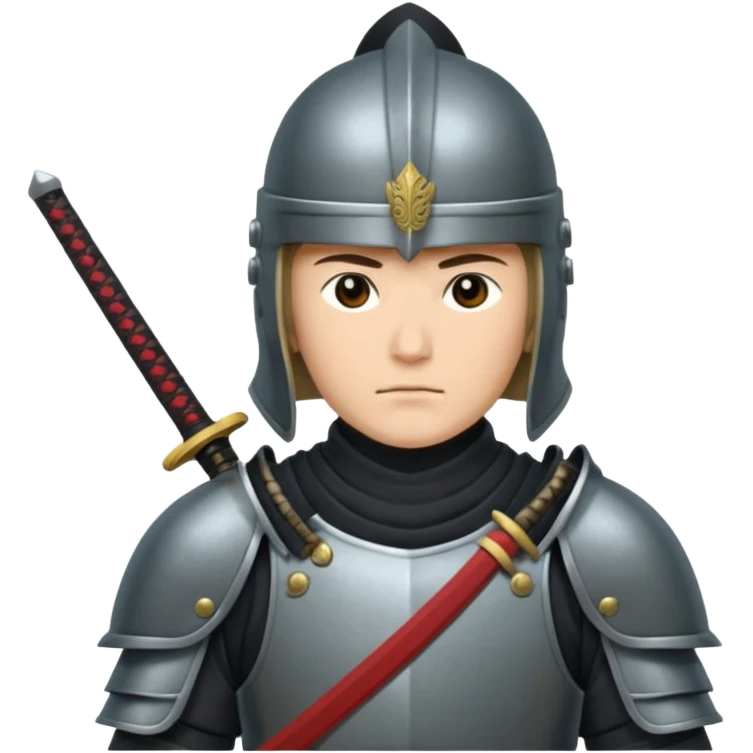  Armored noble with katana at side, kabuto helmet, stern posture. emoji