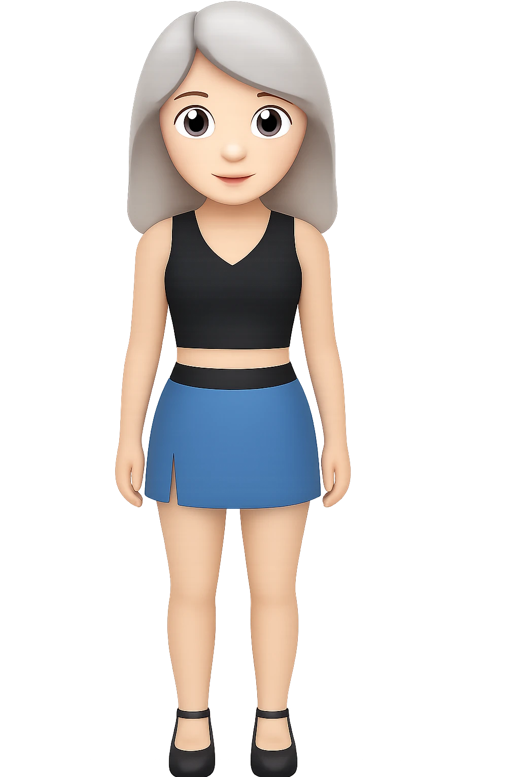 Change hair color to silver, keep all other features the same, in emoji style with no background. emoji