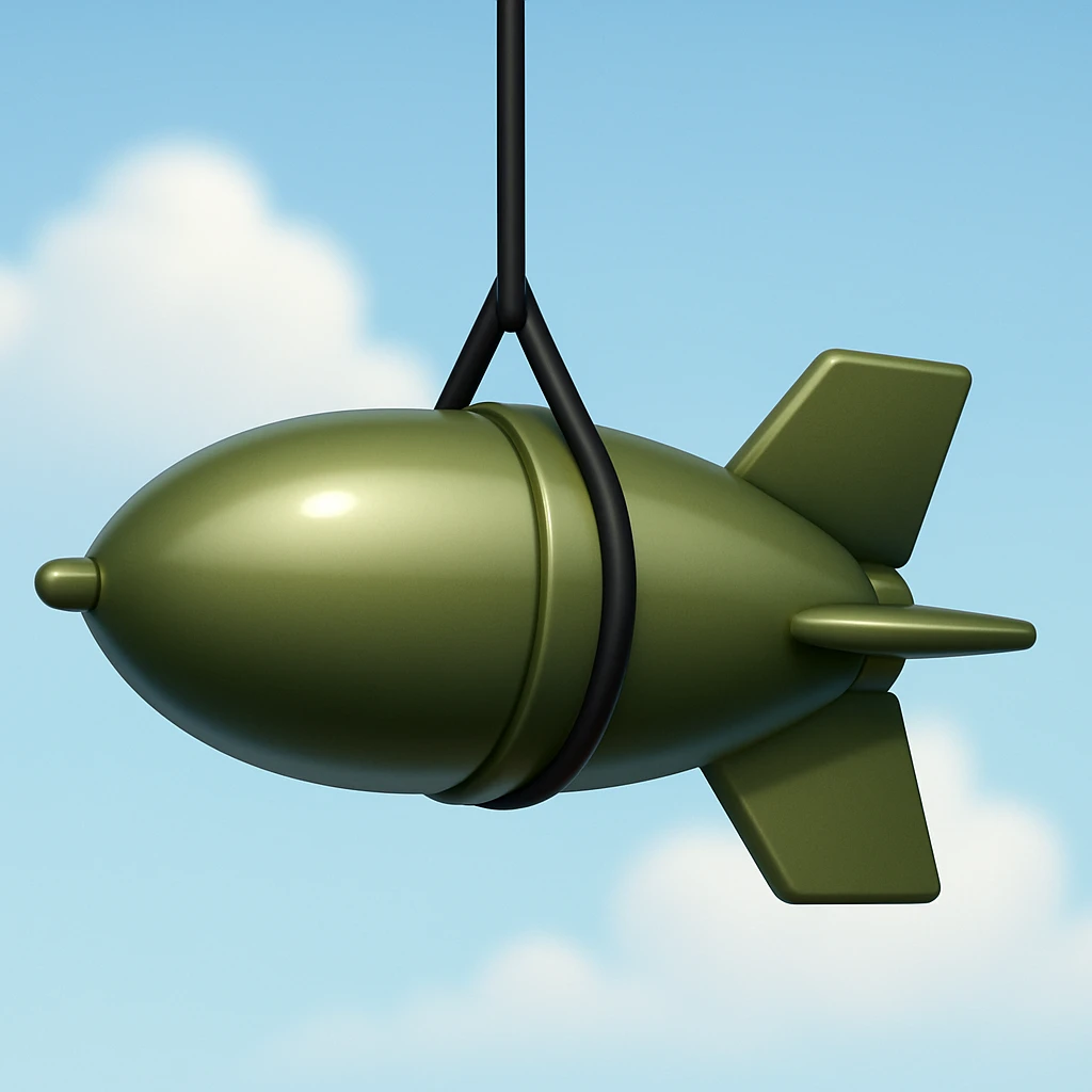Create an emoji that looks exactly like the reference image in iOS emoji style. The emoji should have 3D appearance, shiny surface, smooth gradients, soft shadows, and a realistic bomb shape with a classic emoji look. Add a glossy effect to the surface of the bomb. emoji