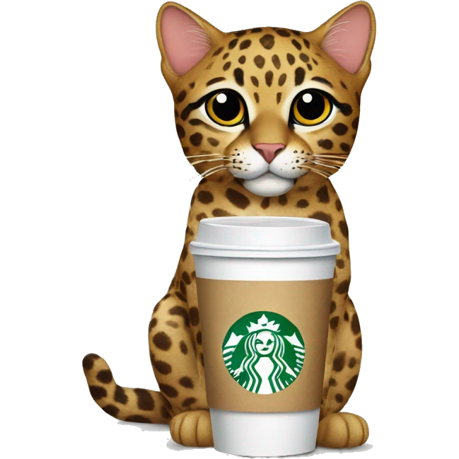 leopard cat drinking a starbucks beverage emoji