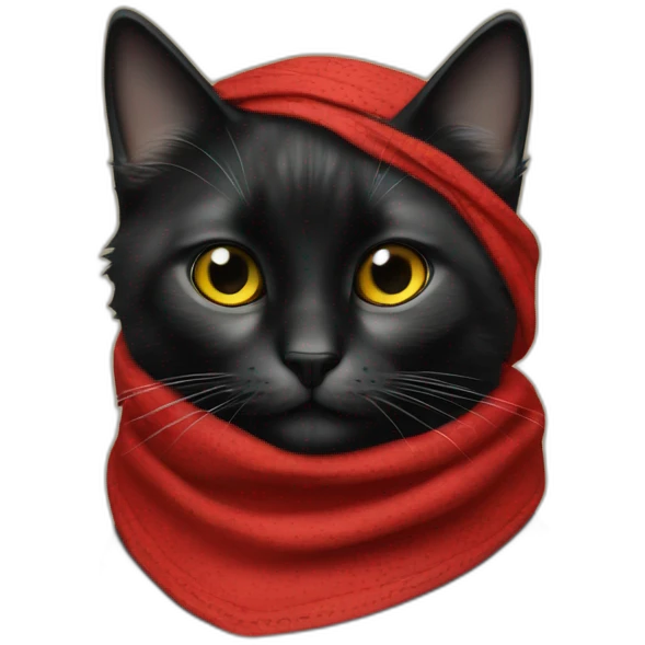 Un chat noir avec un bandana rouge emoji