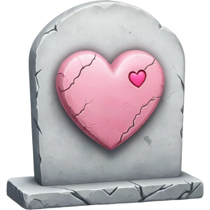 A gravestone emoji with a heart shape on it, pink heart, gray stone emoji