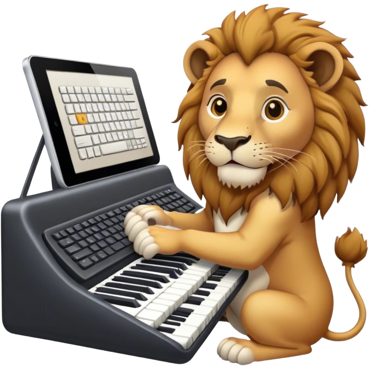 лев нажимает на кнопки клавиаиуры emoji