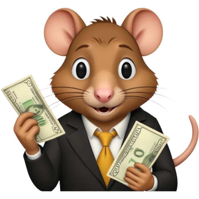 roddy the rat from the movie Flushed Away, holding cash emoji