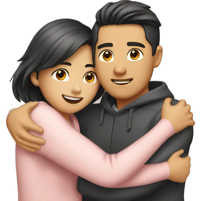 couples hug asian guy and girl  emoji