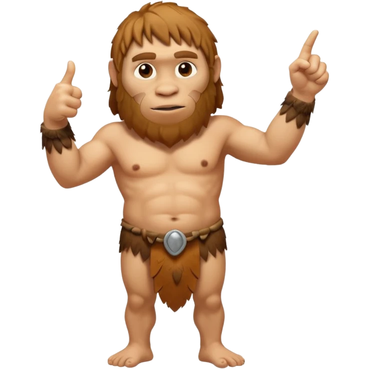 A full-bodied Neanderthal, dressed in a loincloth, points his thumb to the right
 emoji