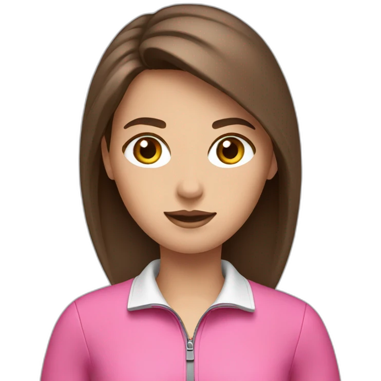 A girl with brown eyes and brown hair in a black golf and a pink jacket emoji