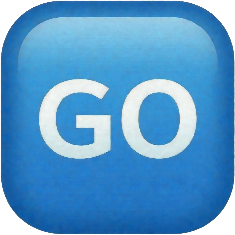 aesthetic BLUE button, rounded square, "GO" text, soft gradient glow, smooth glossy, minimal UI icon, 3D render emoji