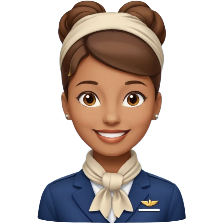  flight attendant, Light Brown skin, brown hair in one bun, neck scarf emoji