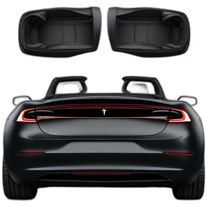 Hyper realistic, open top, black, Tesla Model 3, back view emoji