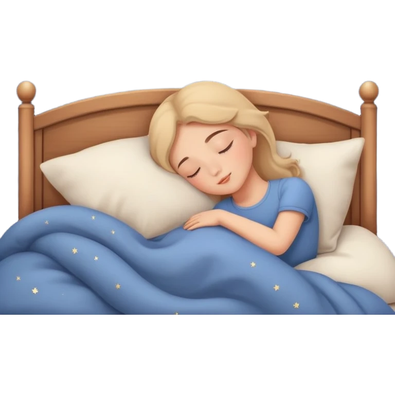 a person sleeping peacefully in bed with a moon and stars, calm and cozy emoji