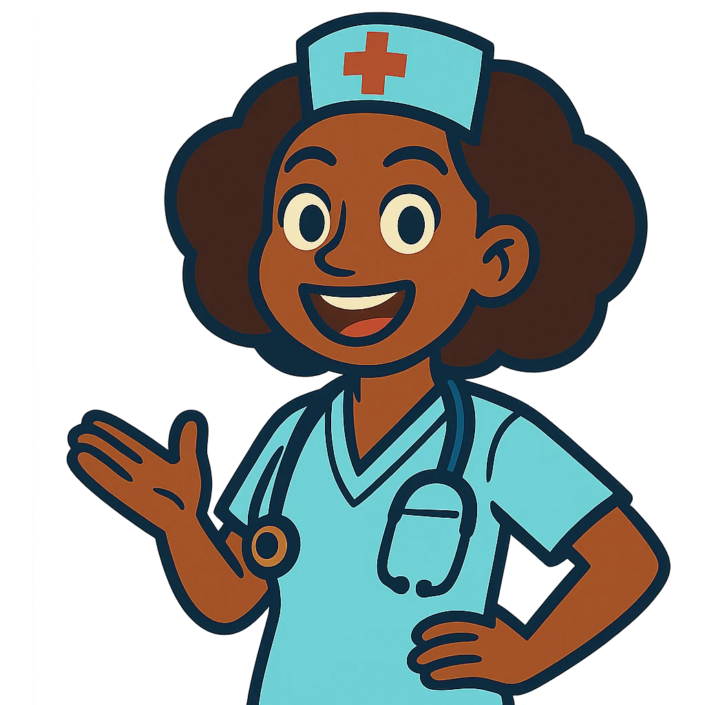 vibrant toon style afro latina nurse with expressive face, nurse uniform emoji