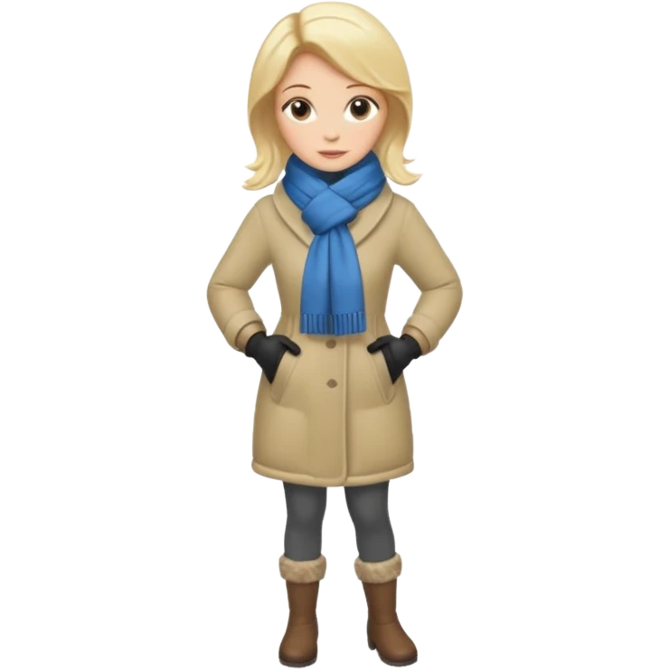 Chica blanca,pelo rubio y recogido,   invierno cuerpo entero emoji
