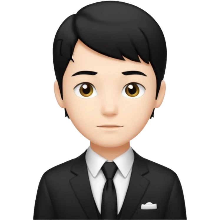 Chico con pelo negro, camisa negra y una corbata blanca emoji