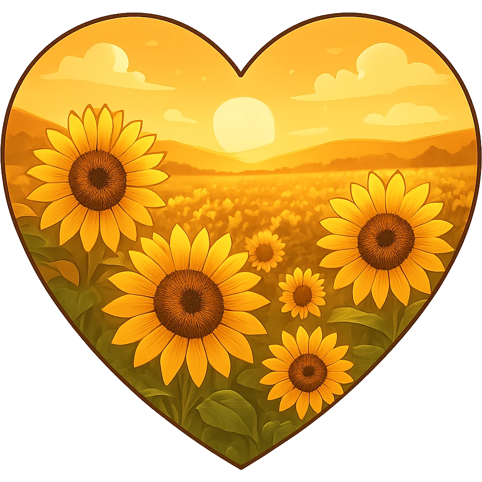 heart with a golden sunflower valley, clean digital illustration, no background emoji