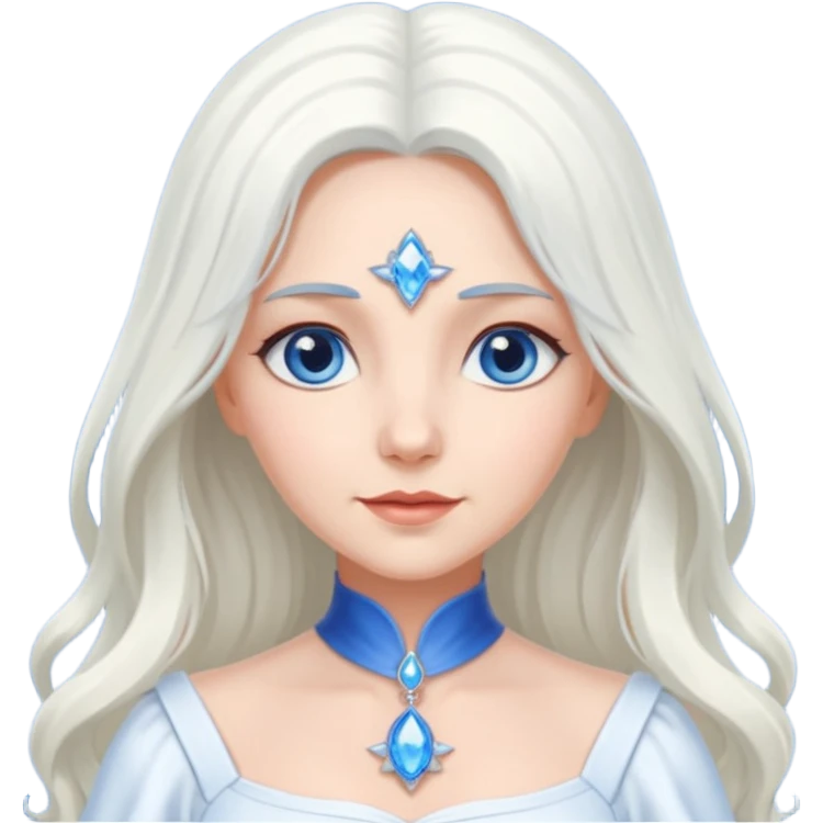Good Witch of the North from the Wizard of Oz with long white hair, blue eyes, white outfit emoji