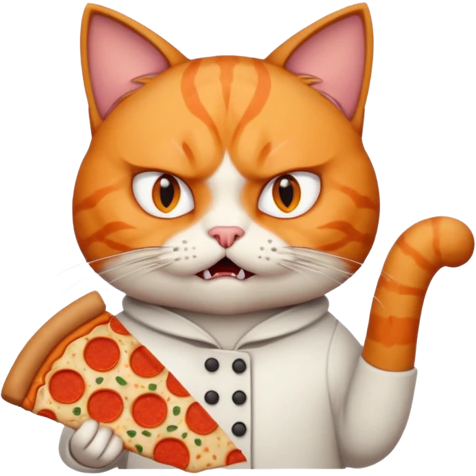 angry cat, portrait, bust up, holding pizza emoji