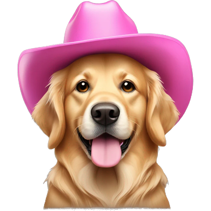 Golden retriever wearing pink cowboy hat emoji