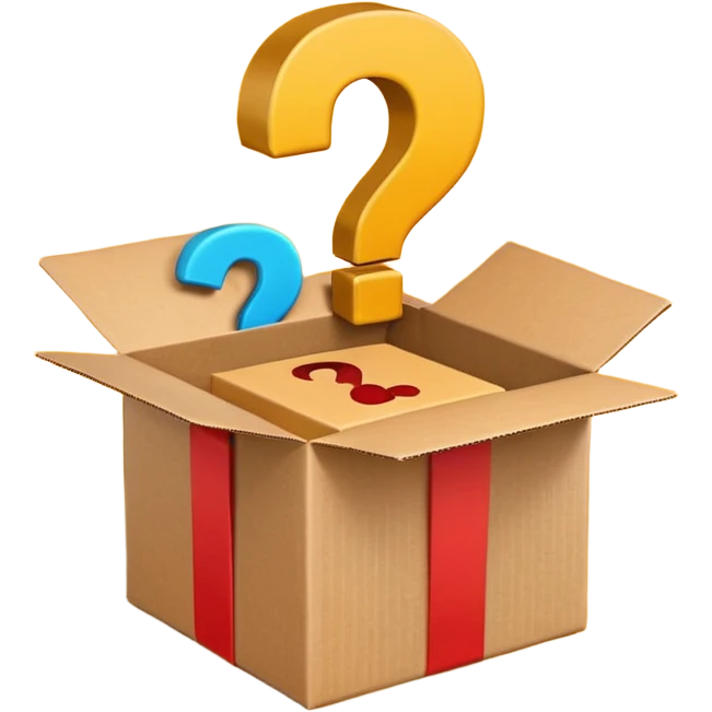 opened gift box with a question mark inside, apple style emoji emoji