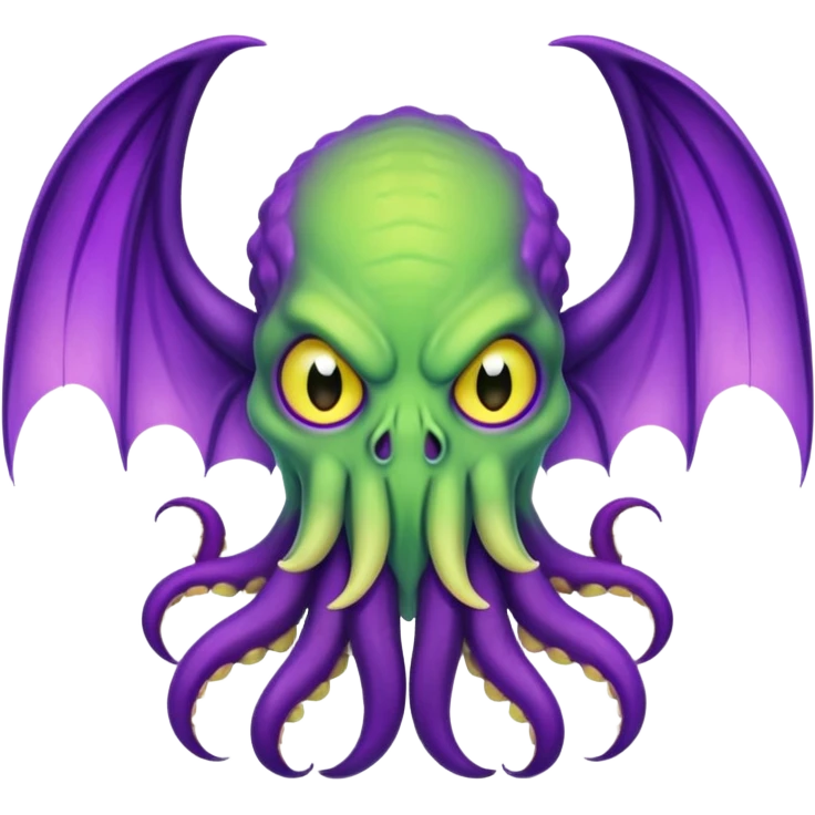 light green Cthulhu with purple bat wings and purple gradient tentacles. Yellow angry eyes emoji