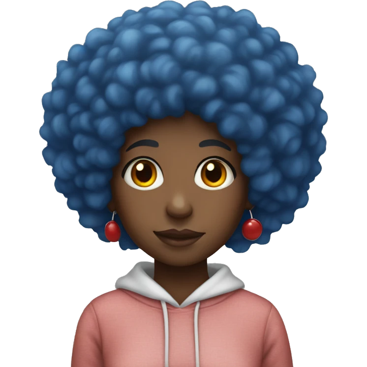 Black girl with a blue afro hair  with a sweatshirt red emoji