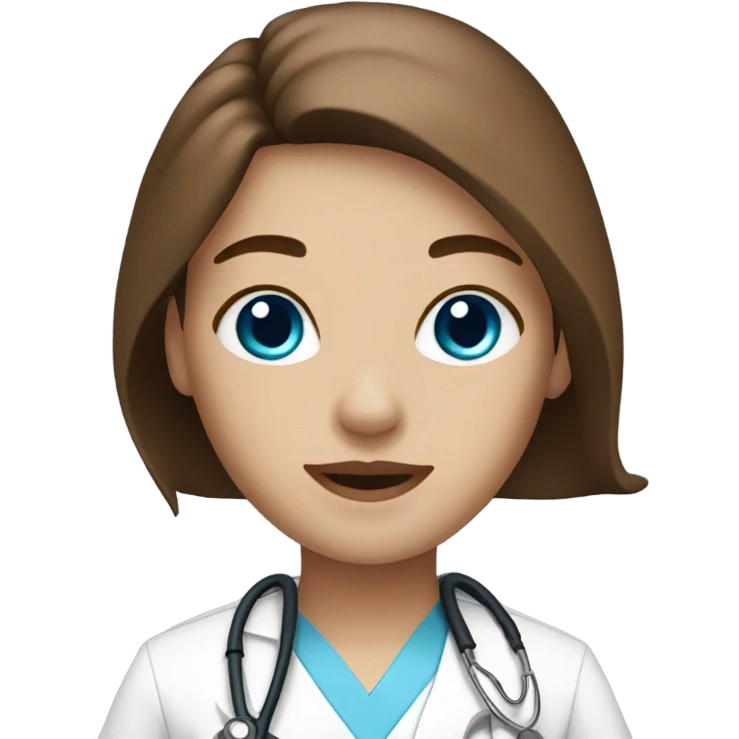 Nurse with blue eyes long brown hair and white scrubs emoji