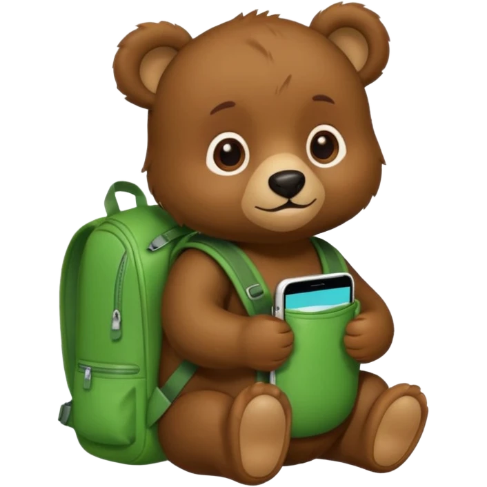 baby bear wear green backpack emoji