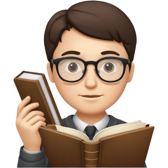 writer holding big pen in hand and book in other hand, wearing glasses emoji