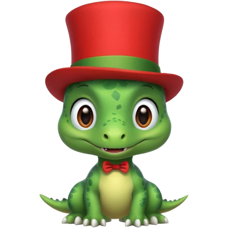 A very cute and adorable green anthropomorphic baby dinosaur with a red top hat emoji