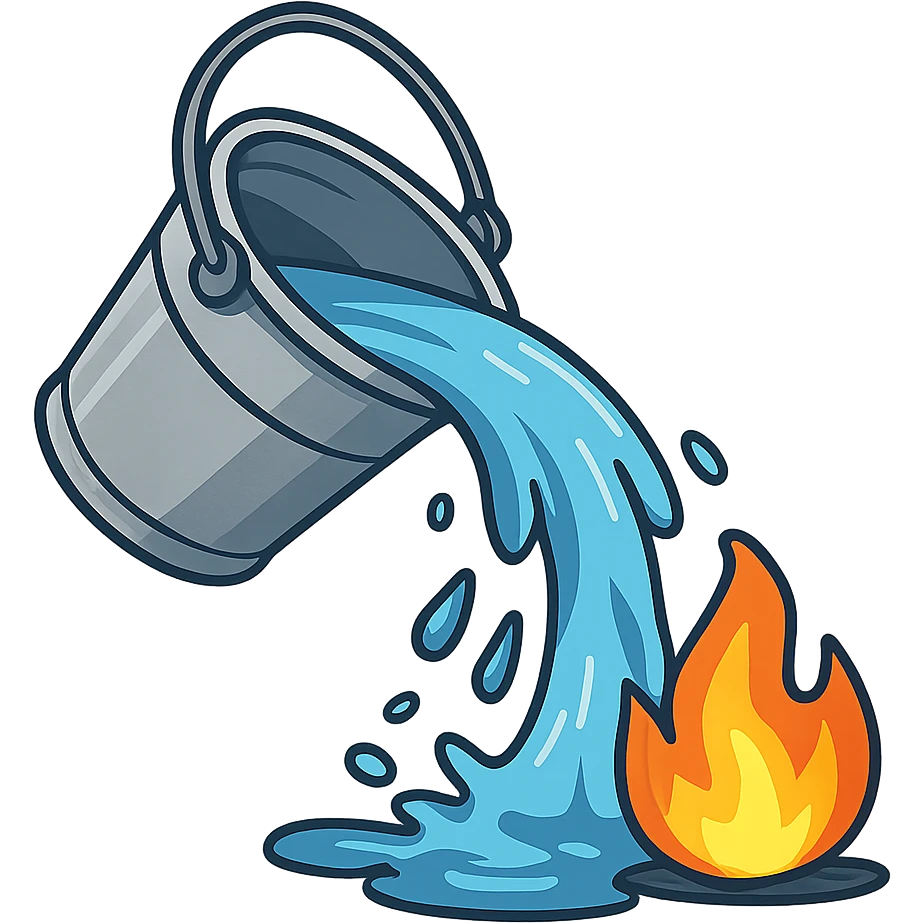 bucket pouring water on a small flame emoji