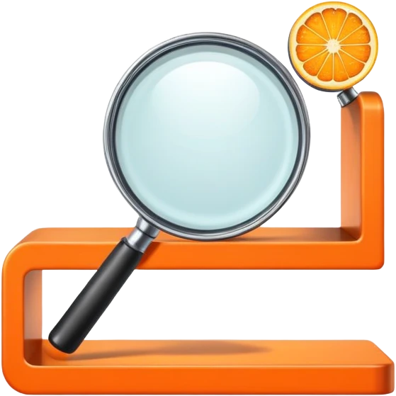 front view magnifying glass over orange beauty product shelf searching for last item emoji