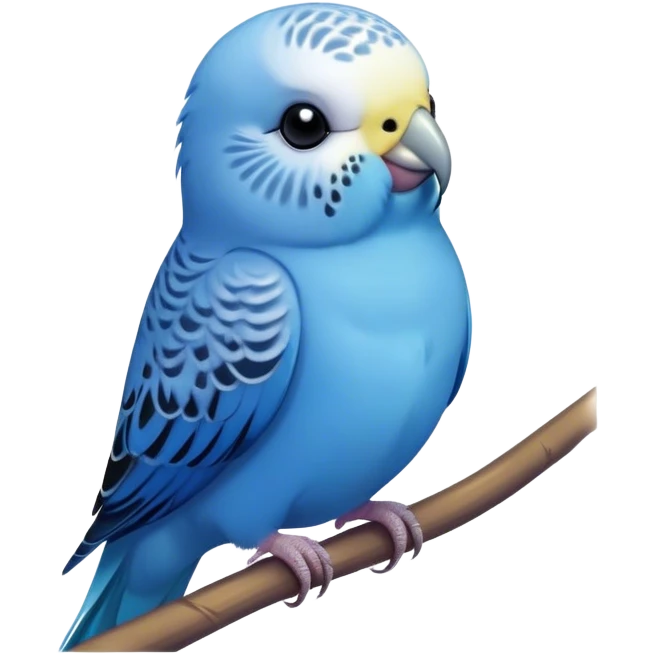 Cinematic Noble Blue Budgie Portrait Emoji, Poised and regal, with a petite, delicate build and a smooth, well-groomed fur of vibrant blue feathers, deep-set soulful dark eyes, Simplified yet sharp and sophisticated features, highly detailed, glowing with a soft, dignified glow, high shine, intelligent and charming, stylized with an air of elegance, focused and attentive, soft glowing outline, capturing the essence of a watchful and confident avian companion, so majestic it feels as though it could flutter out of the screen with effortless authority! emoji