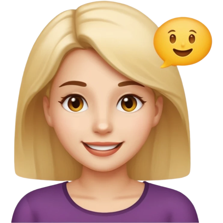a woman's face, mid-sentence, with a speech bubble, emoji style emoji
