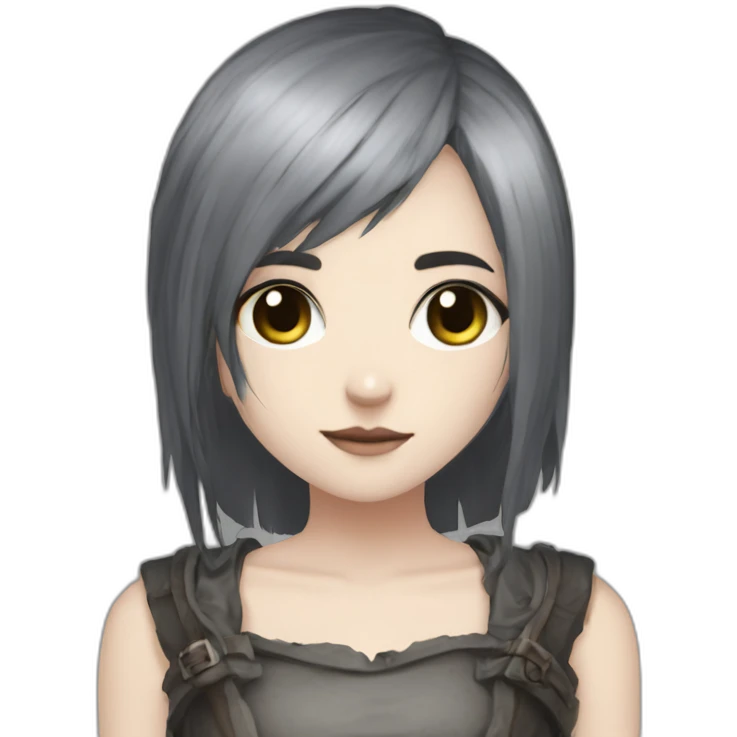 goth,girl,ash color hair,dark-souls,long,adorable,thin face,thick tghits emoji