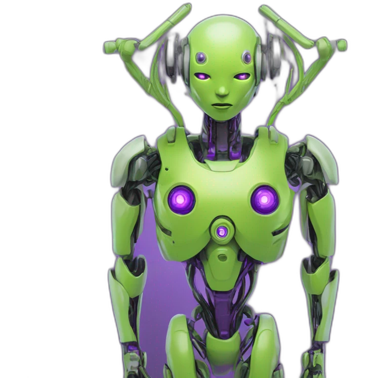 lemon-green-and-purple-neon-Robotic cyborg meditation emoji