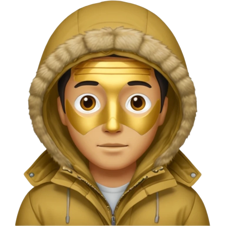 man in parka, gold skin tone. emoji