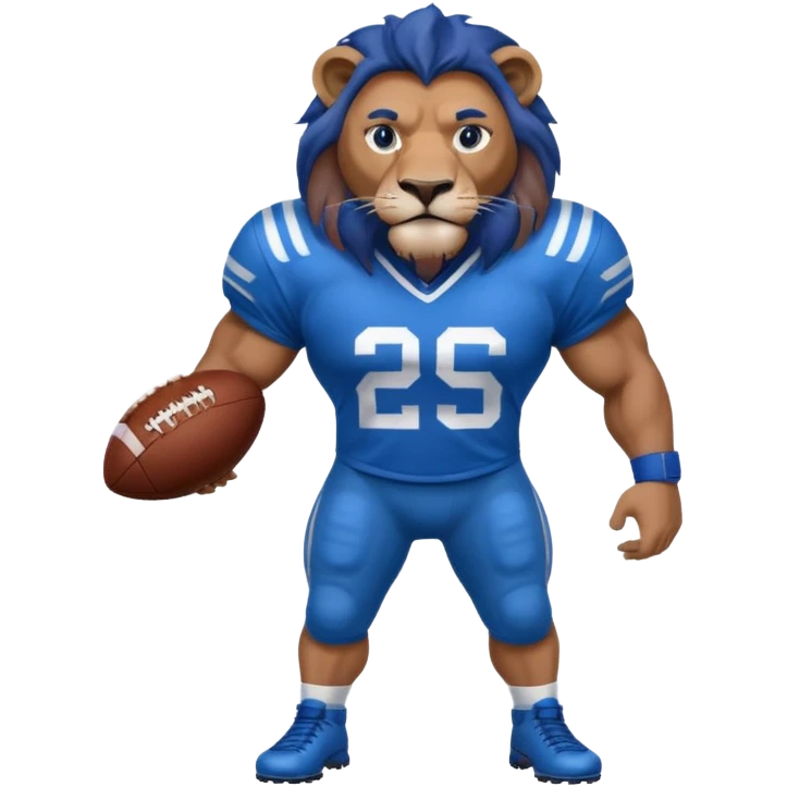 full blue color lion, blue face, wearing blue american football jersey emoji