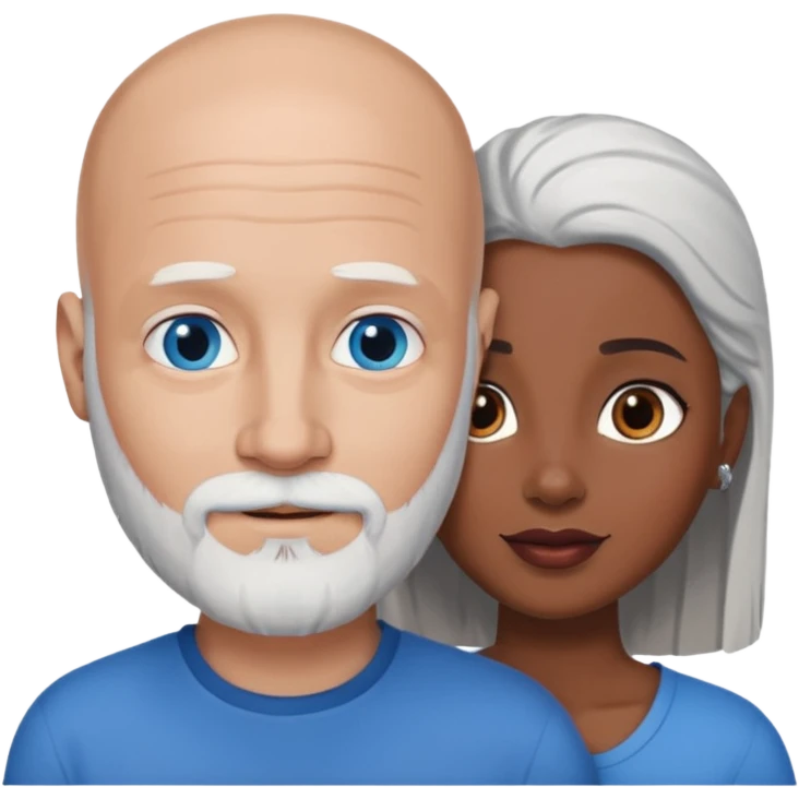 Talk bald white man with a white beard and blue eyes lovingly holding a black woman with brown eyes and grey hair emoji
