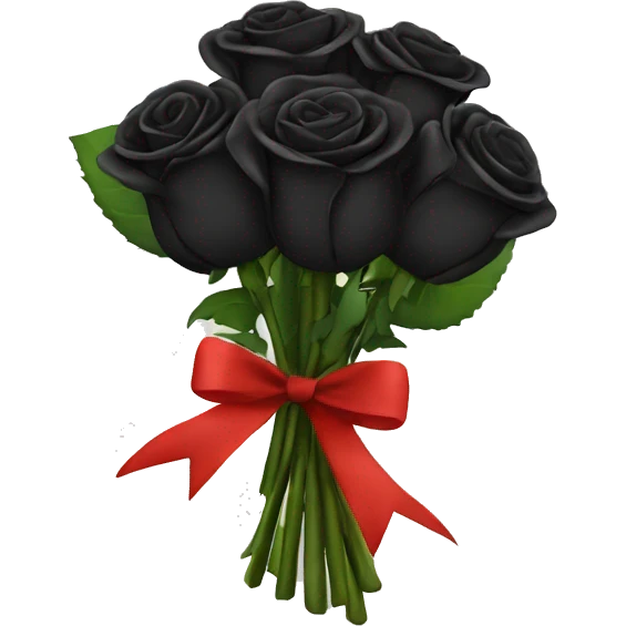 bouquet of black roses wrapped with a red bow emoji