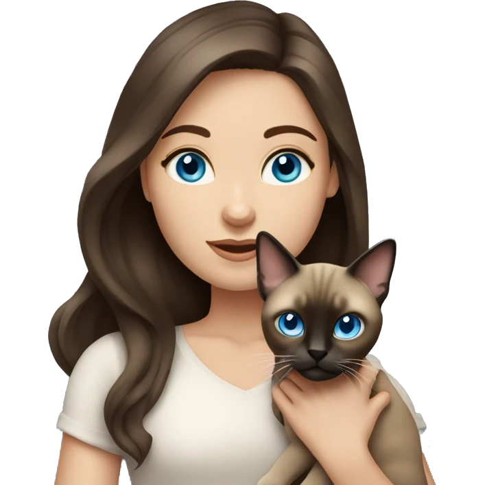 brunette girl blue eyes holding siamese cat emoji