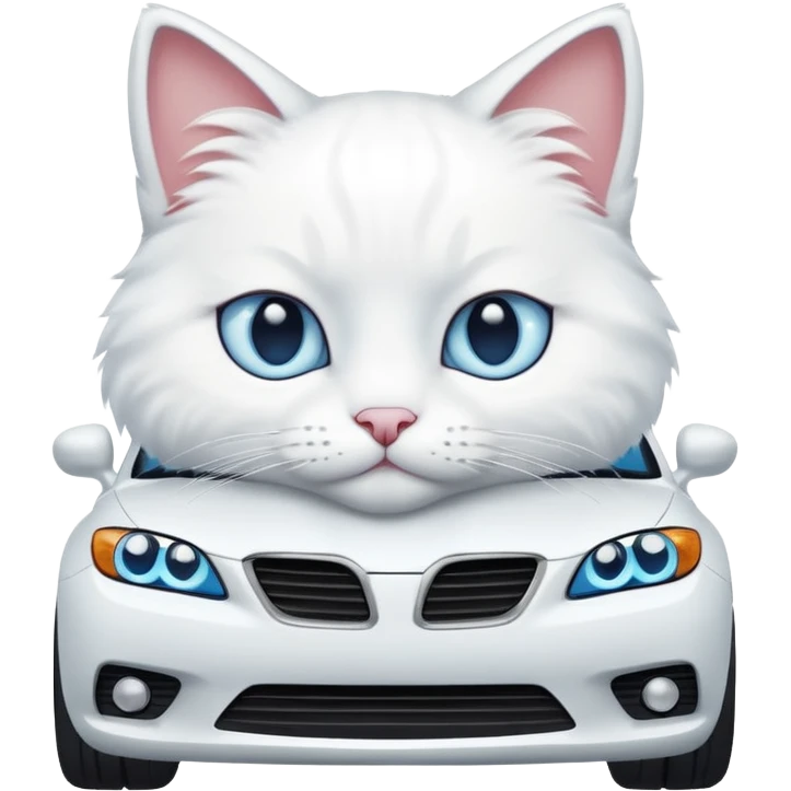 Please create a small emoji the size of 🚗 featuring a pure white cat with blue eyes on a white car. emoji