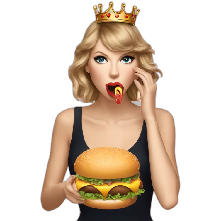 Taylor swift eating a hamburger with a crown on  emoji