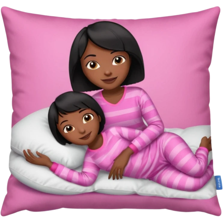 Dark skin Black woman with short  black bob  hair, pink pajamas laying on pillow just me  emoji