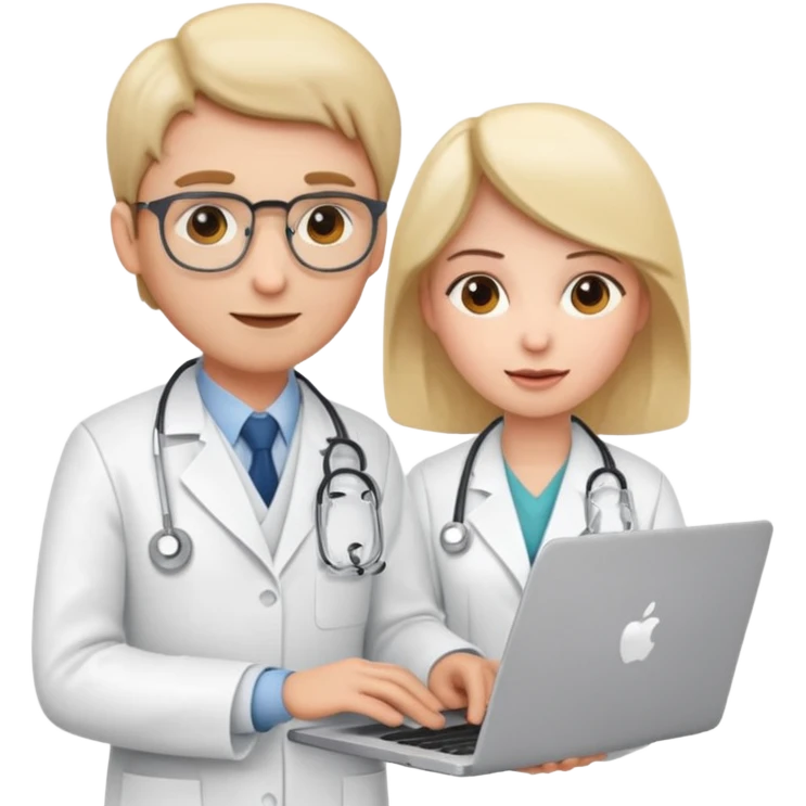 animated apple-style emoji of a doctor talking to a programmer with a laptop emoji